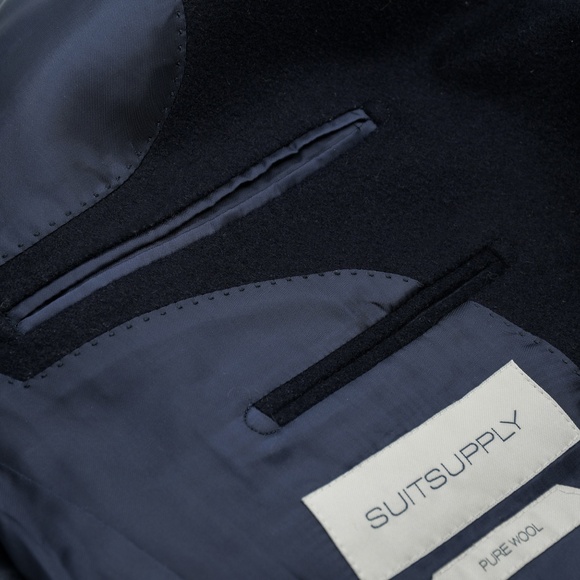SUITSUPPLY Pure Wool Navy Overcoat Vicenza Int J4611 USA 38 Free CANALI Silk Tie - Picture 6 of 16